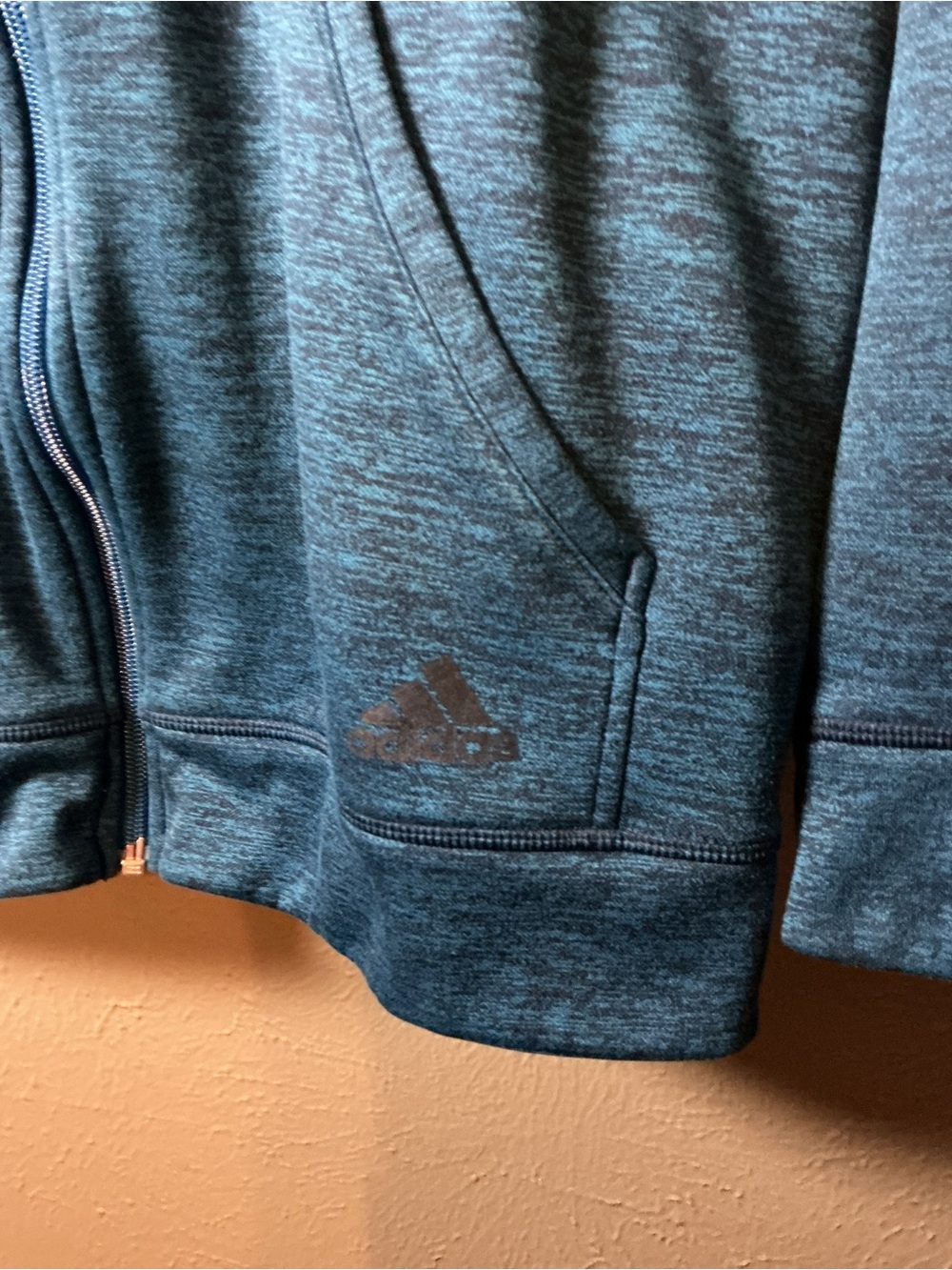 Adidas Blue Heather Full-Zip Hoodie with Bright Blue Lining - Picture 2 of 6